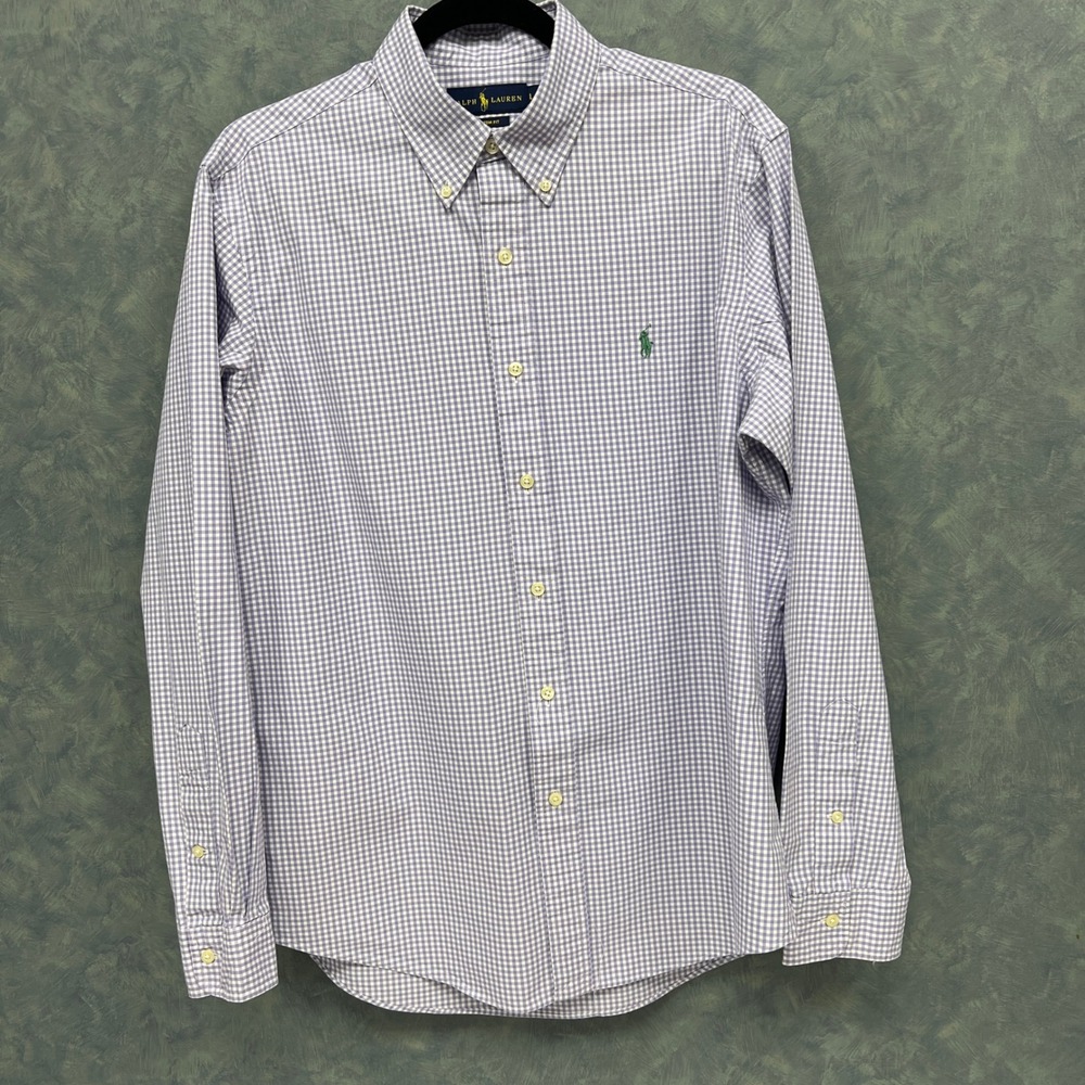 Ralph Lauren Custom Fit Purple Gingham Check Button Down Shirt Mens Size L - Picture 2 of 9